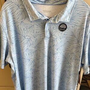 Blue Leaf Pattern Polo Shirt